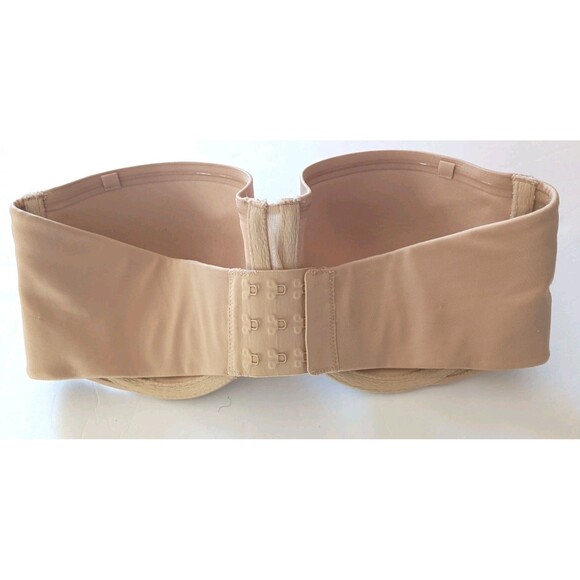 Spanx Bra Cha Cha Strapless Bra Size 32C Beige Grip Strips Satin NO STRAPS - Picture 4 of 7